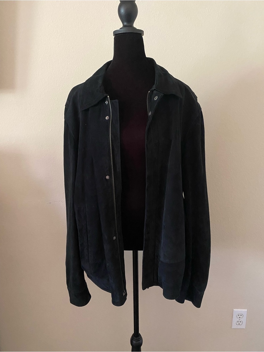 Punto 100% Suede Black Genuine Leather Jacket, Size 2XL